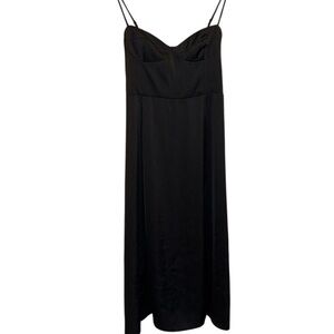 Wilfred Black Dress smocked back size 2 slit front polyester Aritzia